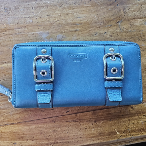 Coach Teal Leather Double Buckel Wallet - Picture 1 of 4
